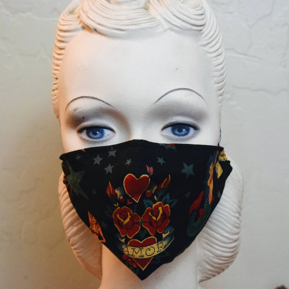 Amor tattoo flash reusable cotton face mask